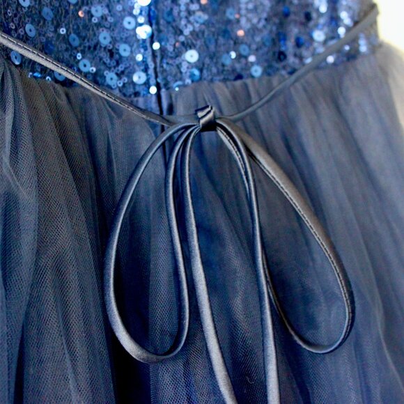 Kid's Dream Navy Blue Sequin Curly Tulle Sleeveless Knee-Length Party Dress 8-10 - Picture 7 of 10